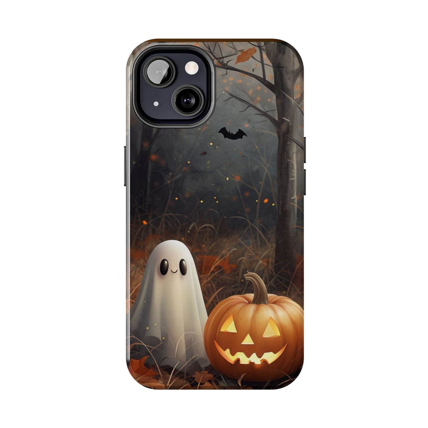Spooky Halloween Phone Case - Tough Protective Cover with Ghost and Pumpkin Design