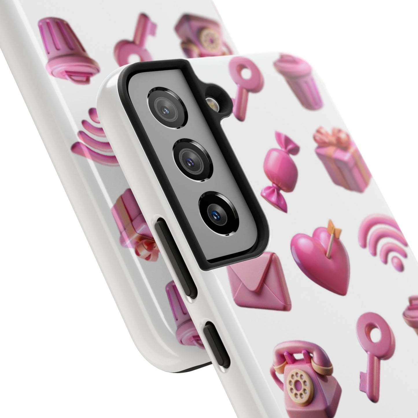Cute and Colorful Tough Phone Case - Pink Emojis Design
