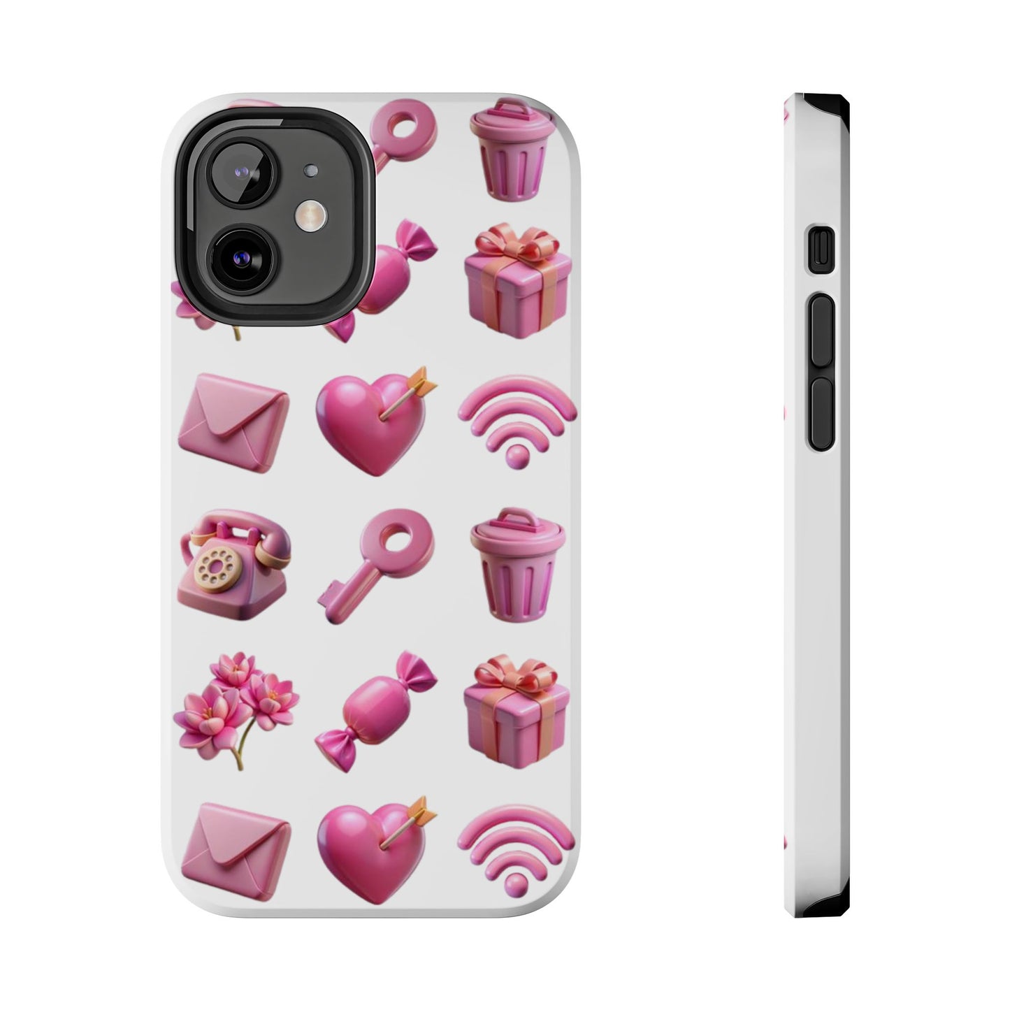 Cute and Colorful Tough Phone Case - Pink Emojis Design