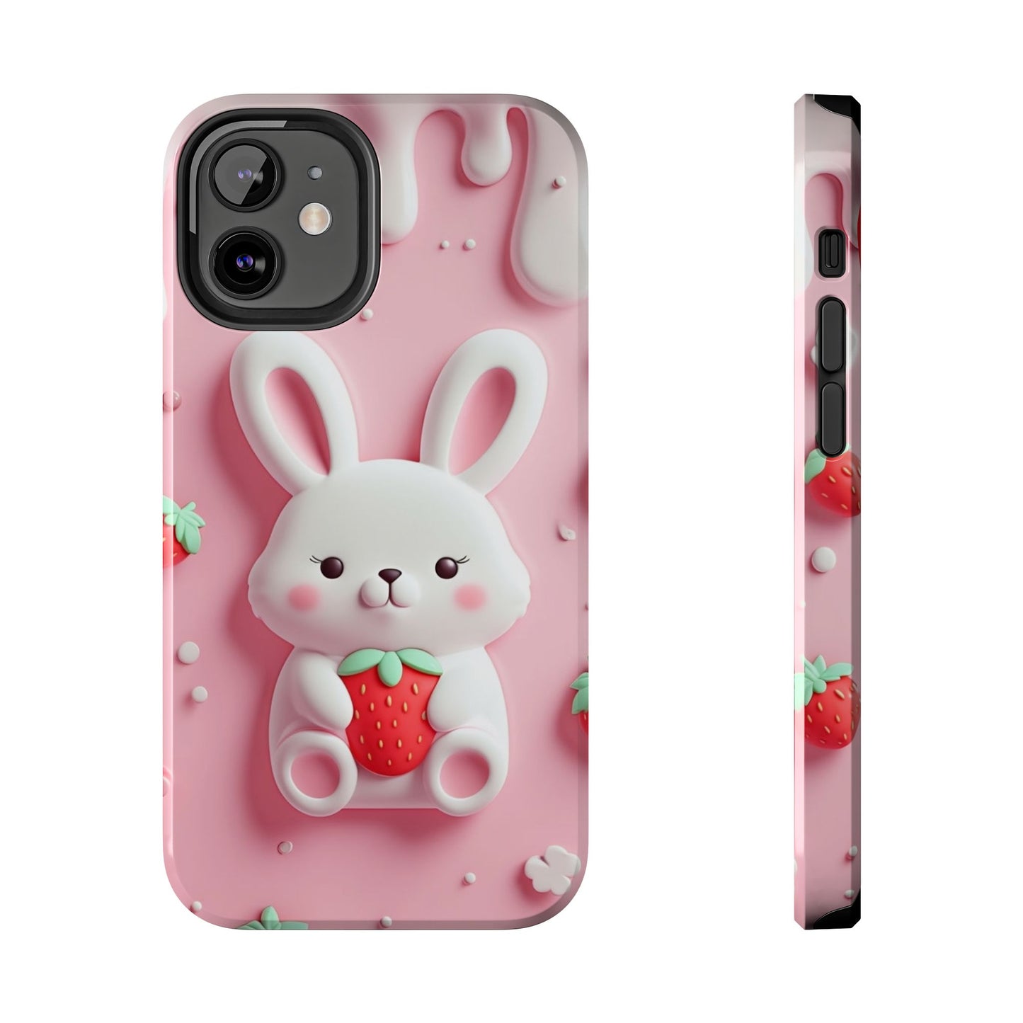 Cute Bunny Strawberry Tough Phone Case - Perfect for Kids & Spring Celebrations