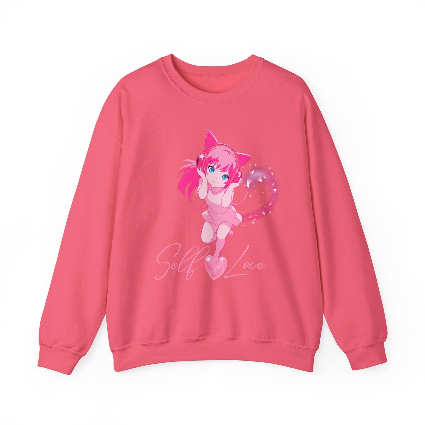 Obsidian Black Self-Love Sweatshirt – Adorable Pink Anime Character Crewneck