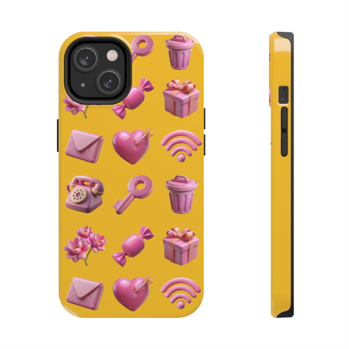 Cute and Colorful Tough Phone Case - Pink Emojis Design