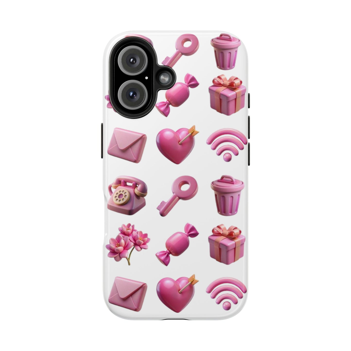 Cute and Colorful Tough Phone Case - Pink Emojis Design