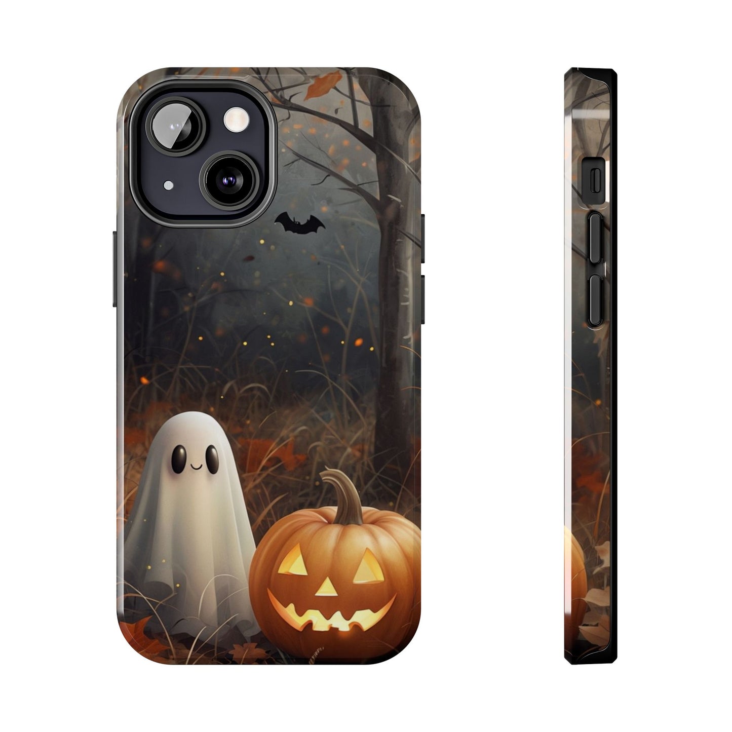 Spooky Halloween Phone Case - Tough Protective Cover with Ghost and Pumpkin Design