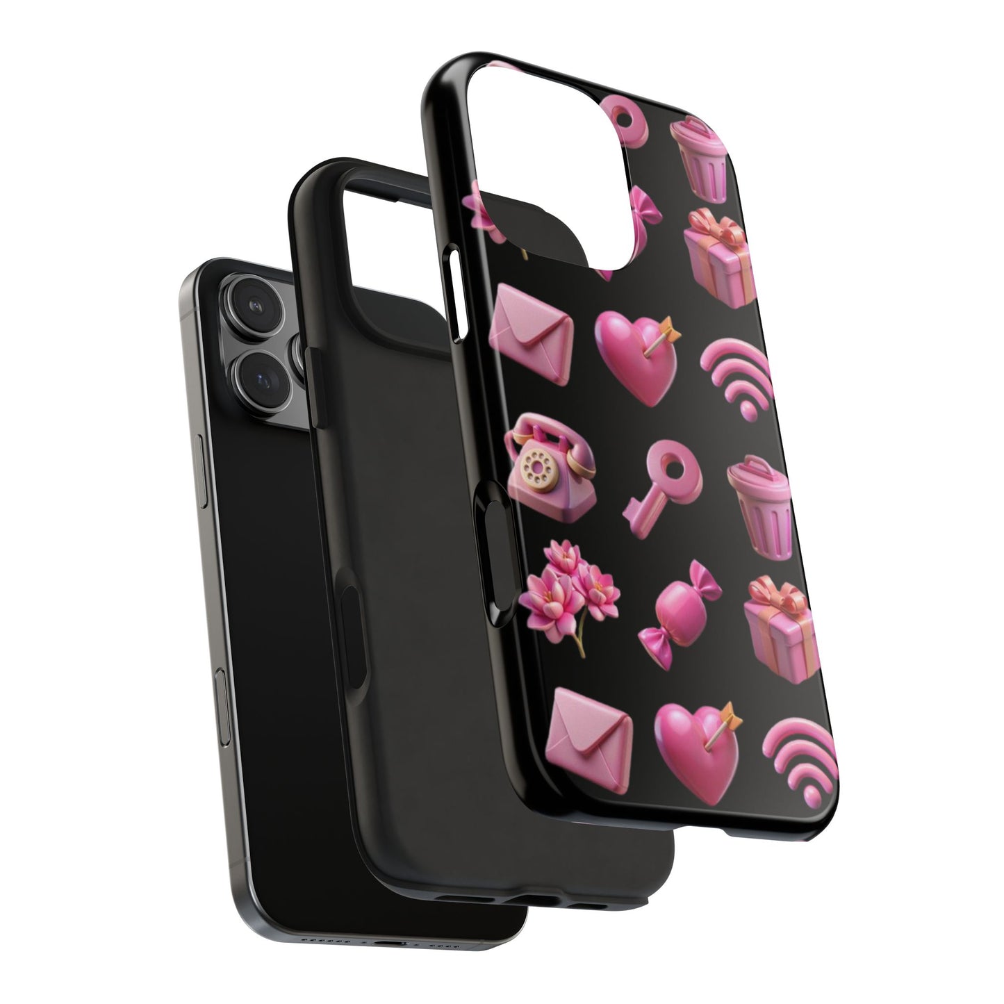 Cute and Colorful Tough Phone Case - Pink Emojis Design