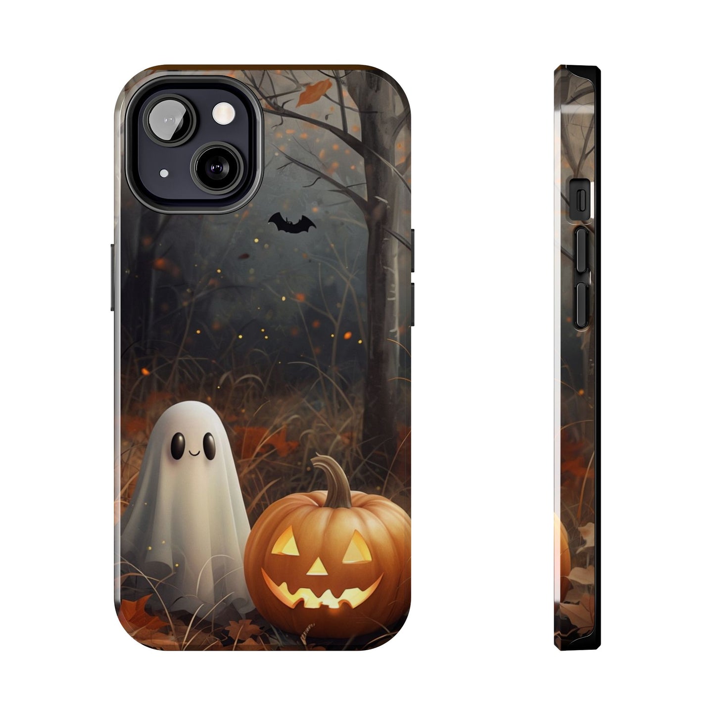 Spooky Halloween Phone Case - Tough Protective Cover with Ghost and Pumpkin Design