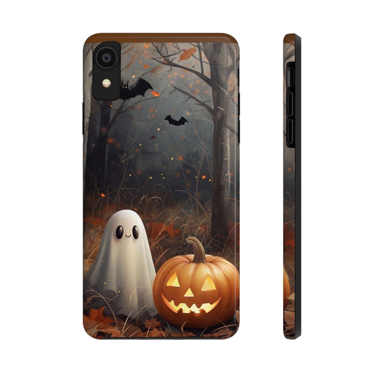 Spooky Halloween Phone Case - Tough Protective Cover with Ghost and Pumpkin Design