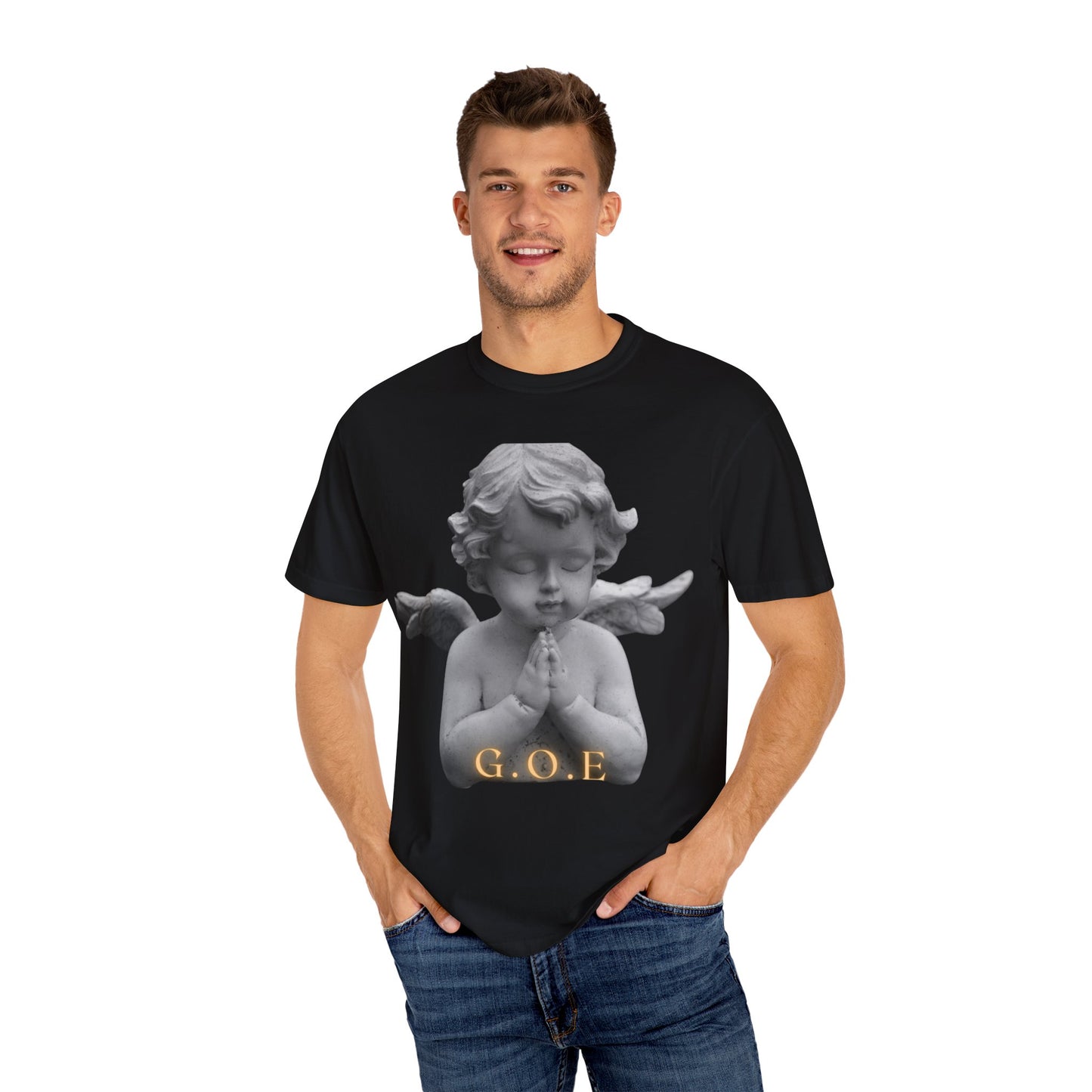 Heavenly White Men & Women T-Shirt – "G.O.E Angel" (God Over Everything) Faith-Inspired Tee