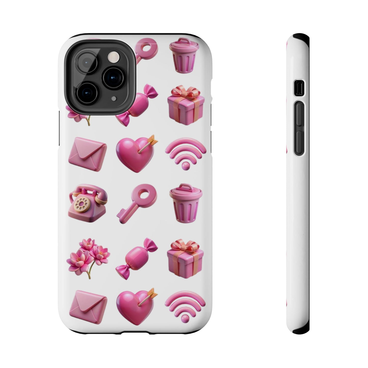 Cute and Colorful Tough Phone Case - Pink Emojis Design