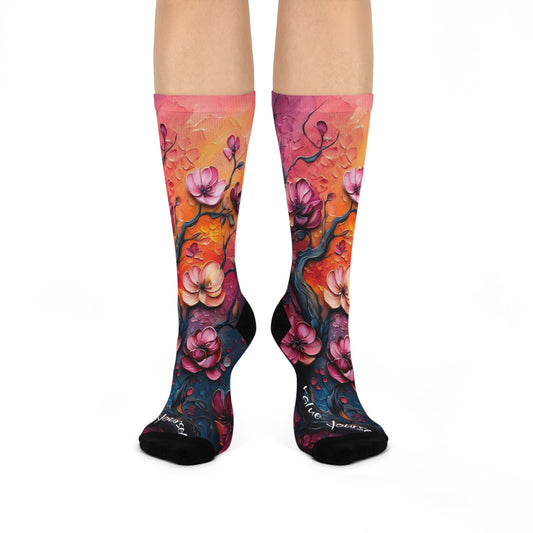 Cushioned Crew Socks Flower Design