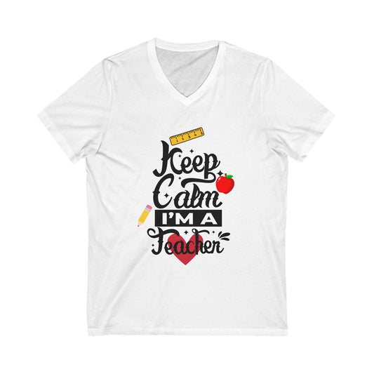 🍎 Keep Calm I'm a Teacher V-Neck Tee – Comfortable & Stylish Gift for Teacher Appreciation ✏️✨