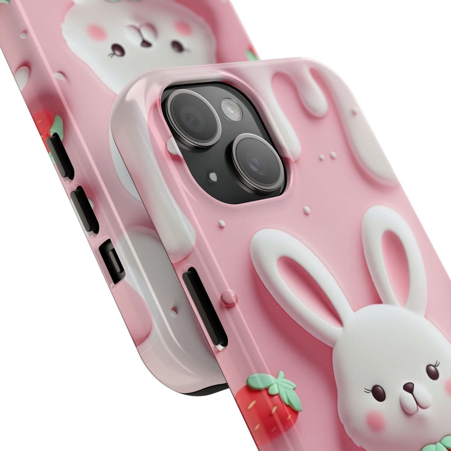 Cute Bunny Strawberry Tough Phone Case - Perfect for Kids & Spring Celebrations