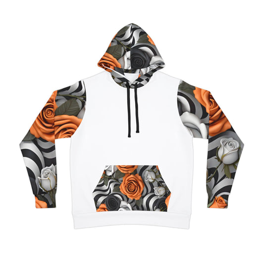Floral White Hoodie - Stylish With Orange & Grey Rose Design
