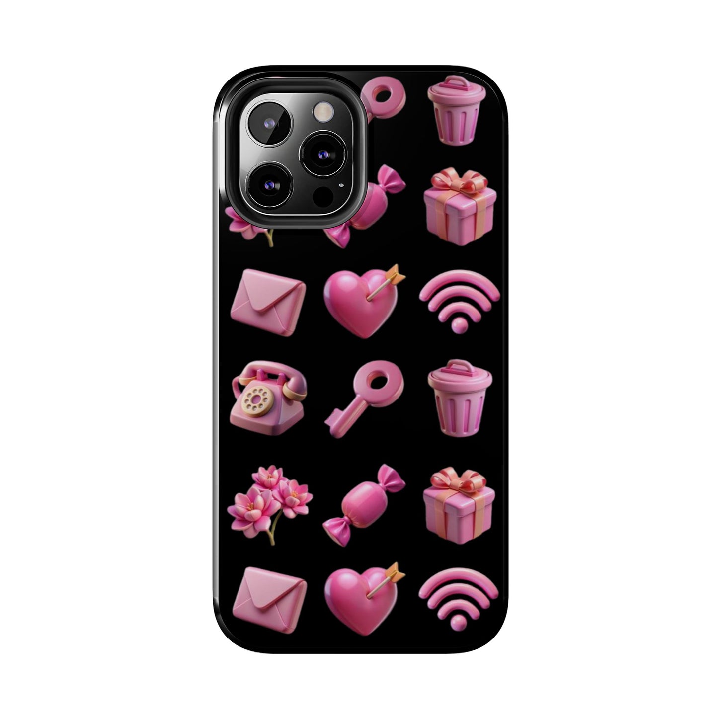 Cute and Colorful Tough Phone Case - Pink Emojis Design