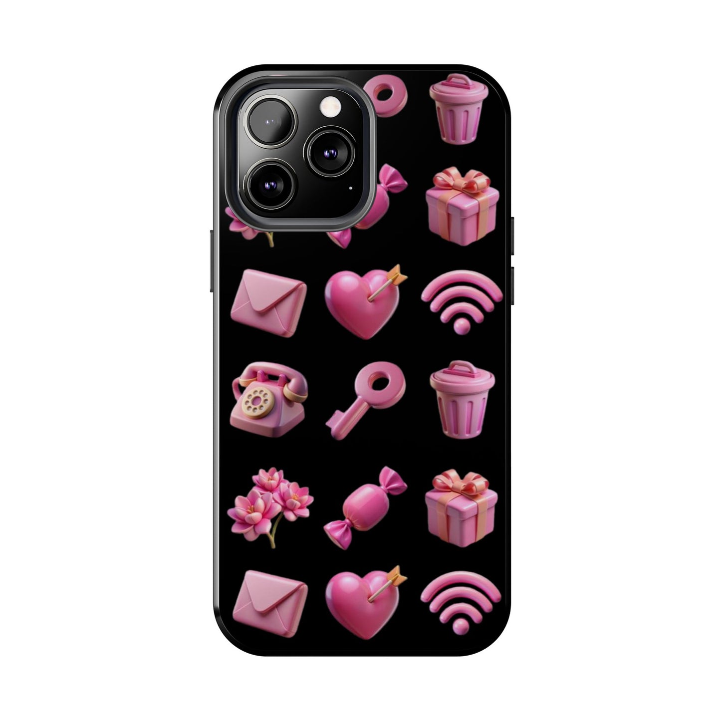 Cute and Colorful Tough Phone Case - Pink Emojis Design