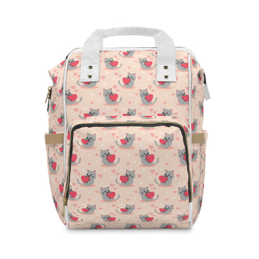 Multifunctional Diaper Backpack - Kittens Hugging Hearts | Stylish & Practical Baby Bag 🐾💖