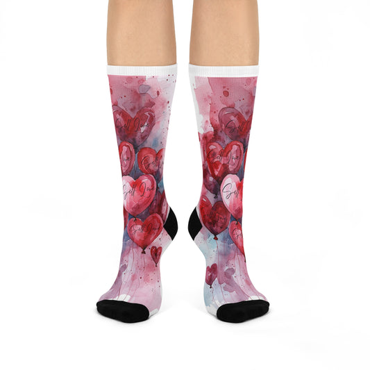 Cushioned Crew Socks Cute Hearts Valentines