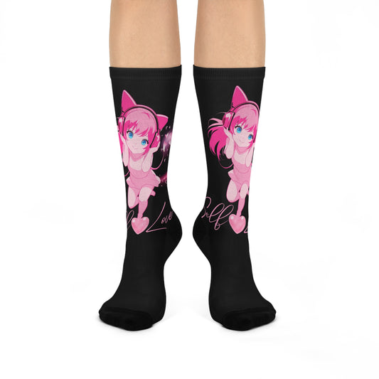 Socks- Cute Pink Anime Love Crew | Stylish Graphic Socks for Girls