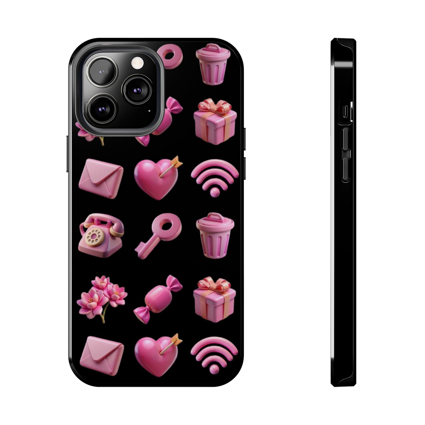 Cute and Colorful Tough Phone Case - Pink Emojis Design