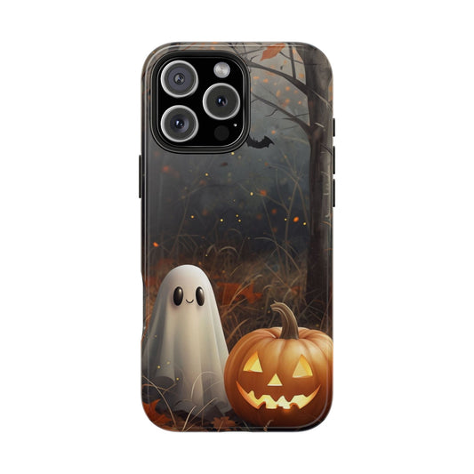 Spooky Halloween Phone Case - Tough Protective Cover with Ghost and Pumpkin Design