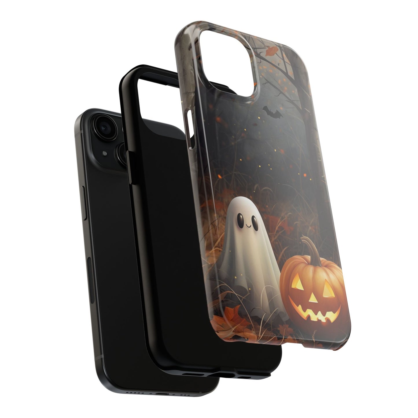 Spooky Halloween Phone Case - Tough Protective Cover with Ghost and Pumpkin Design