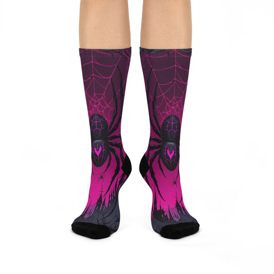 Cushioned Crew Socks Black Widow, Pink Heart
