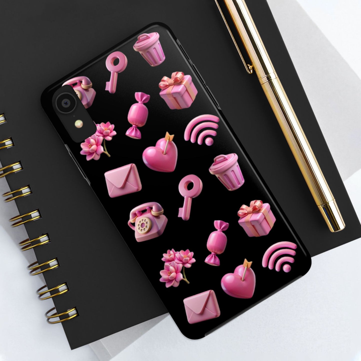 Cute and Colorful Tough Phone Case - Pink Emojis Design