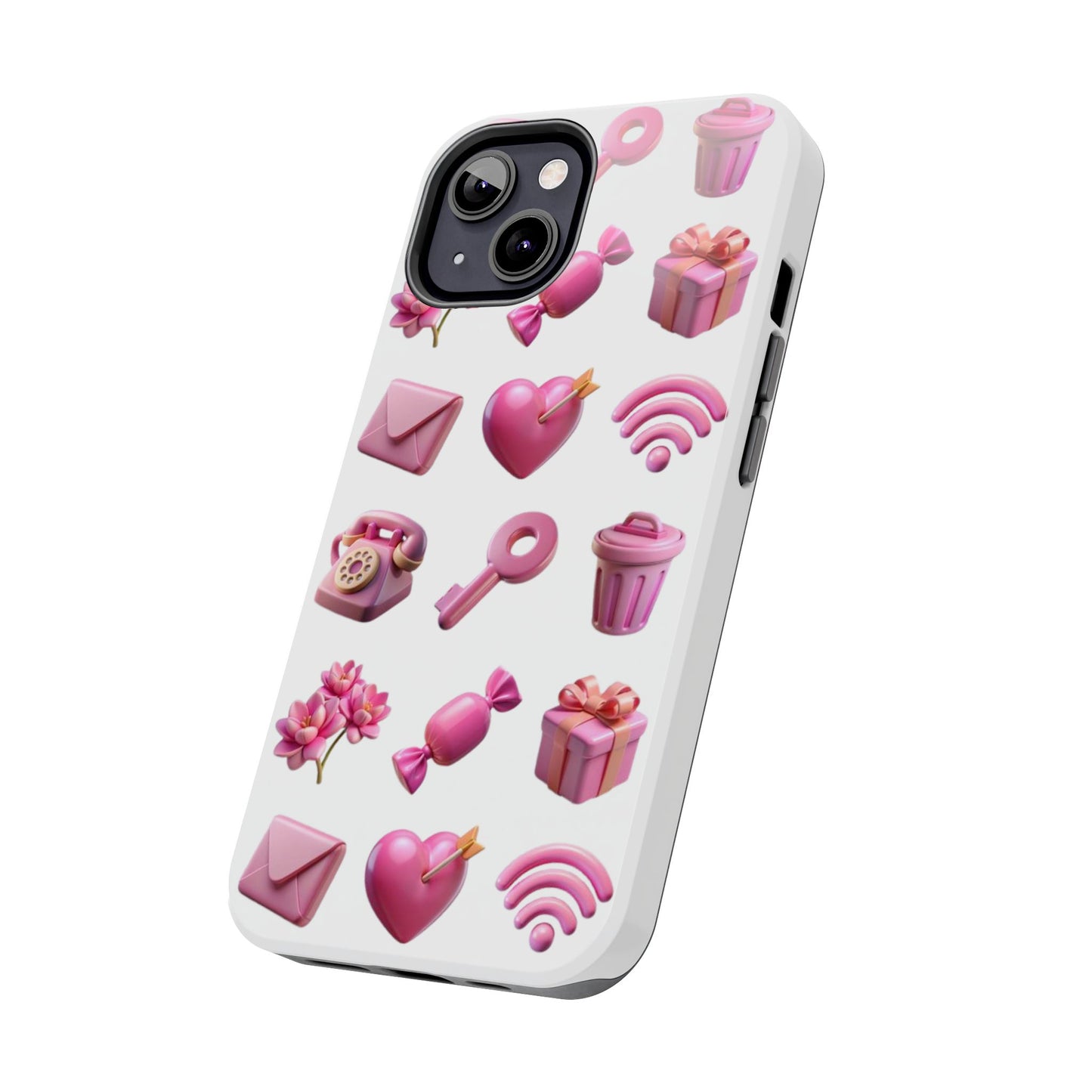 Cute and Colorful Tough Phone Case - Pink Emojis Design