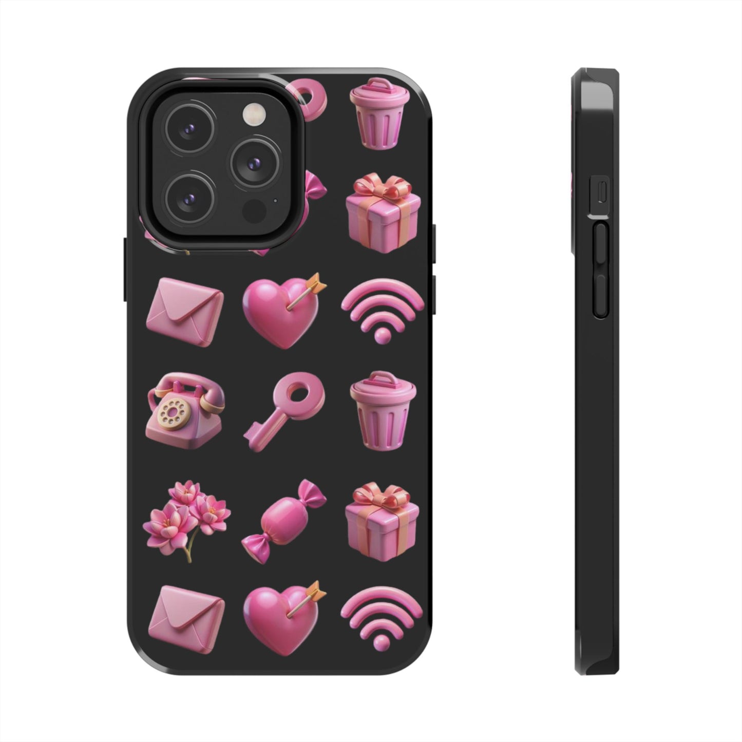 Cute and Colorful Tough Phone Case - Pink Emojis Design