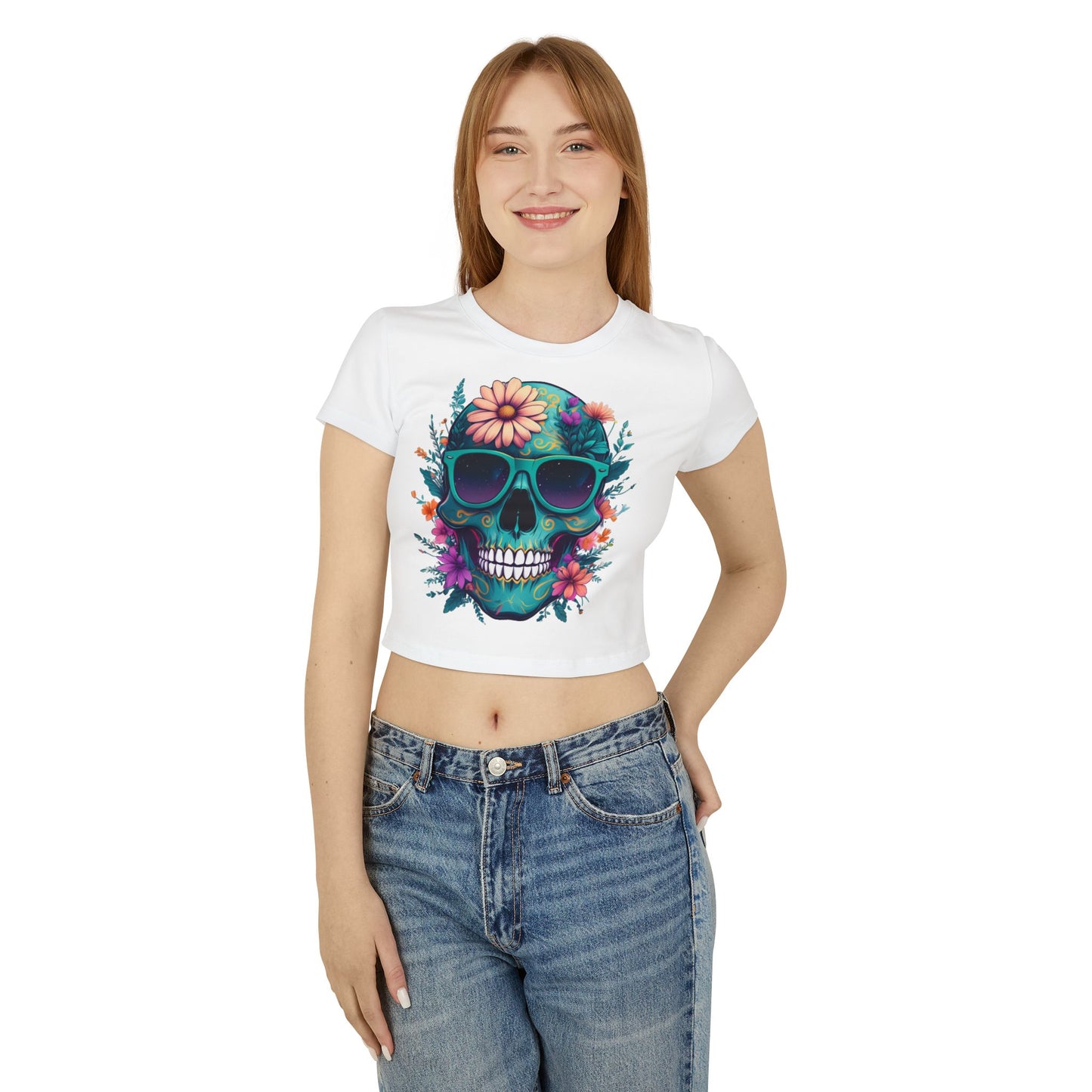 Women's Baby Tee Floral Skull