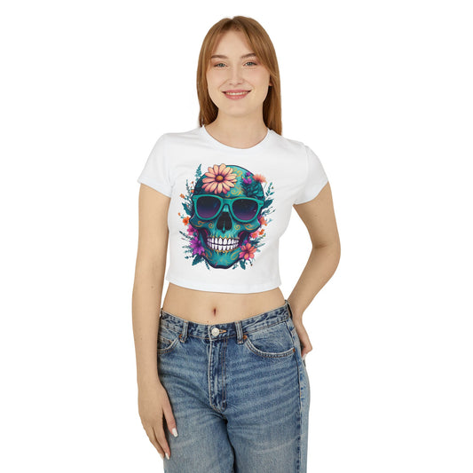 Women's Baby Tee Floral Skull