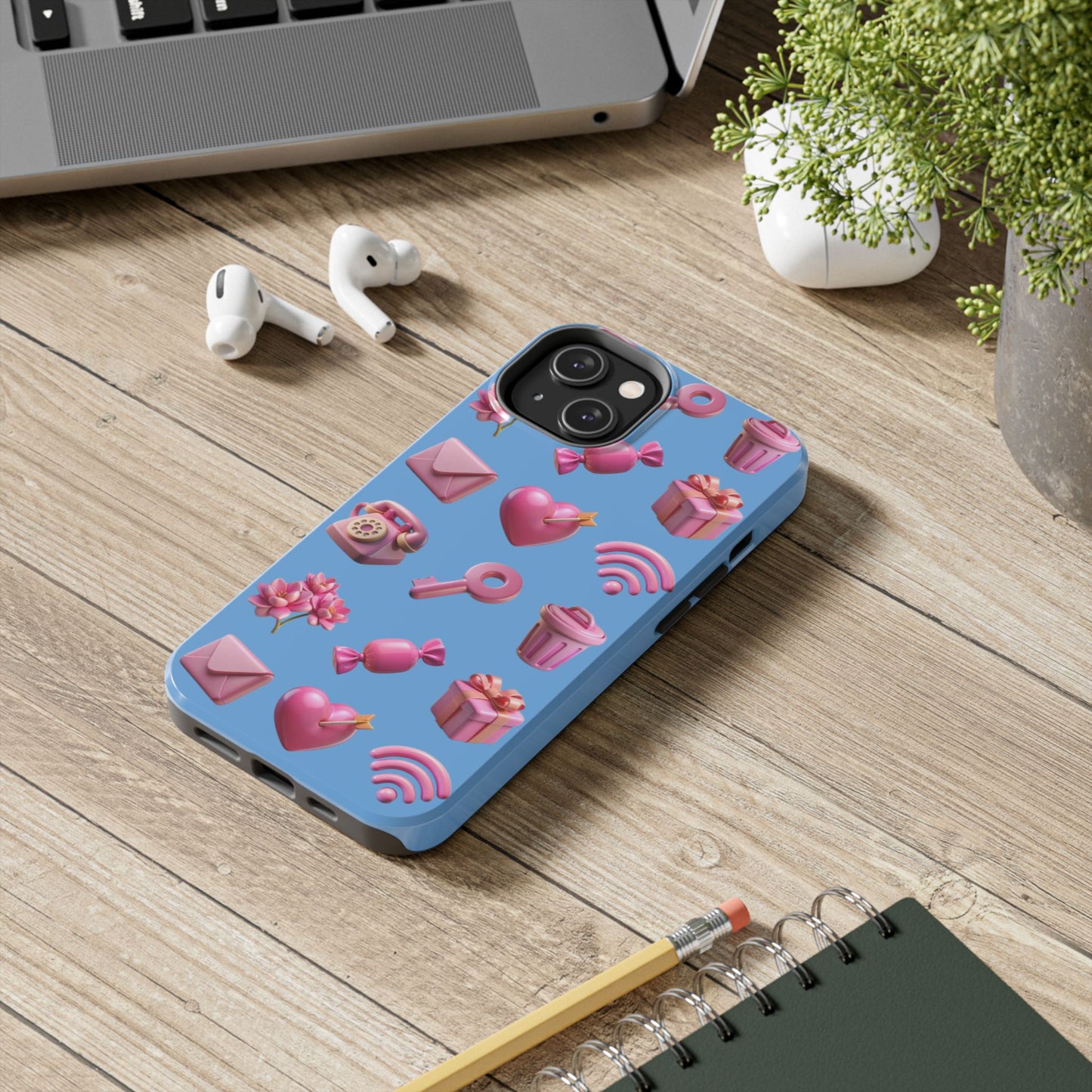 Cute and Colorful Tough Phone Case - Pink Emojis Design