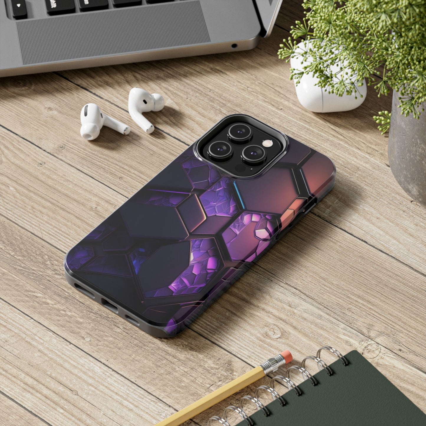 Hexagonal Tough Phone Case - Vibrant Protective Design for Tech Enthusiasts