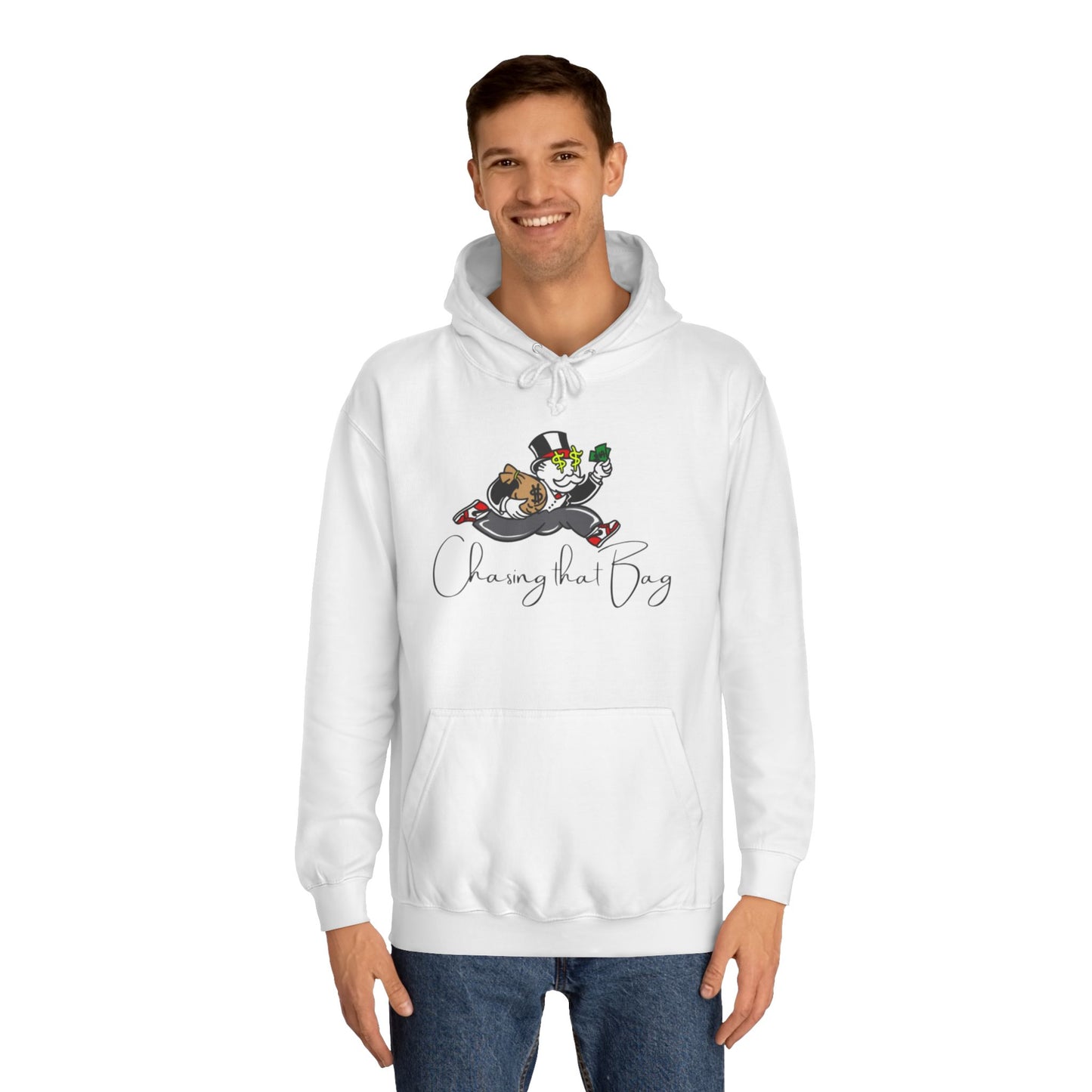 Money Green Men’s Hoodie – "Chasing the Bag" Hustle-Inspired Pullover with Drawstrings & Kangaroo Pocket