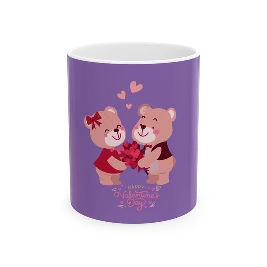 Happy Valentine's Day Bear Ceramic Mug - Cute Couples Coffee Cup (11oz) 🐻💖☕