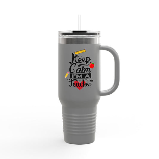 🍎 Teacher Insulated Travel Mug 40oz – Keep Calm and Teach On | Perfect Teacher Appreciation Gift ☕✨