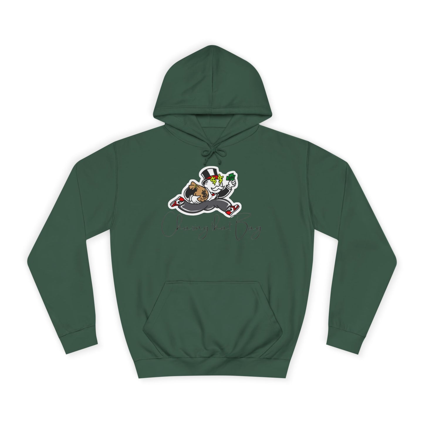 Money Green Men’s Hoodie – "Chasing the Bag" Hustle-Inspired Pullover with Drawstrings & Kangaroo Pocket