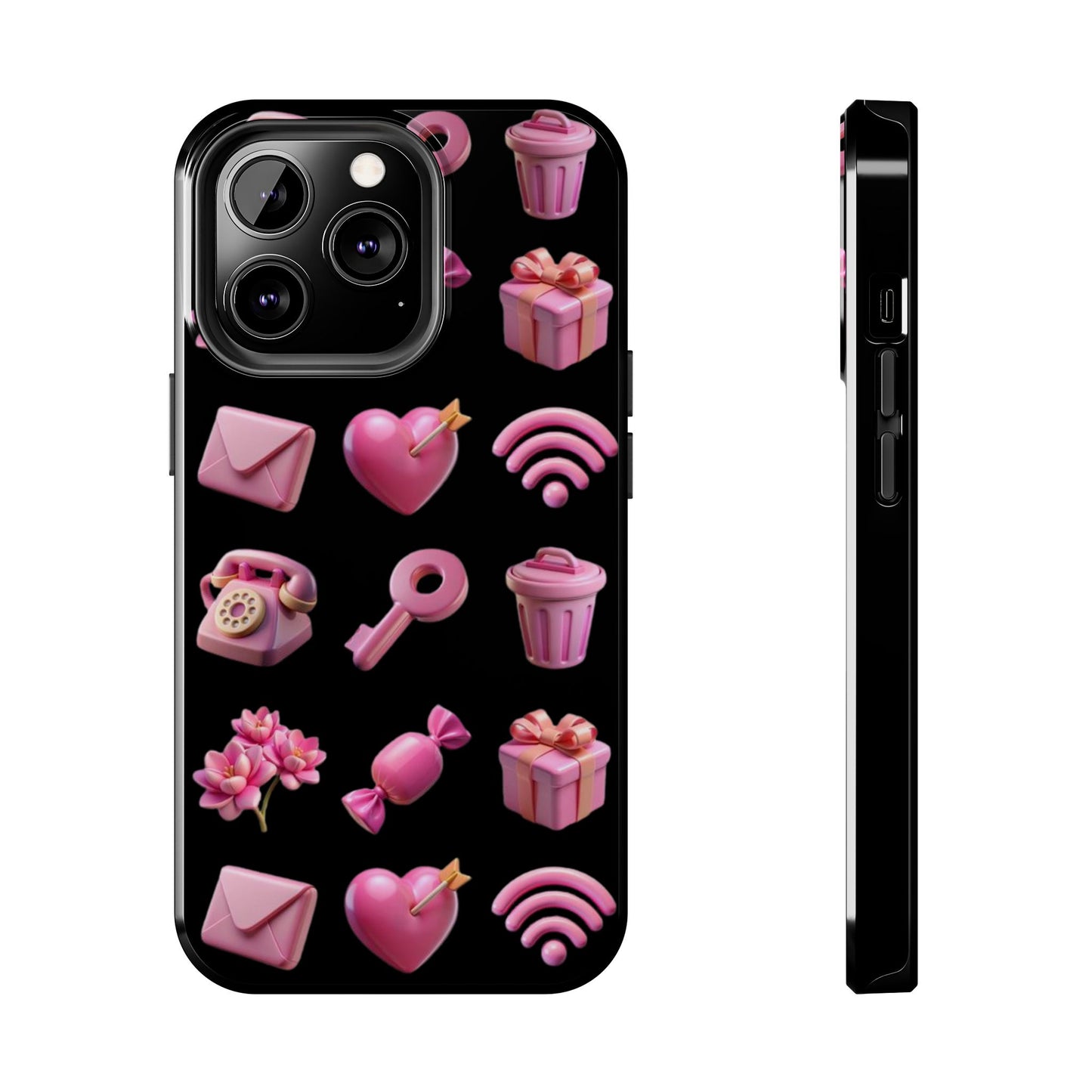 Cute and Colorful Tough Phone Case - Pink Emojis Design