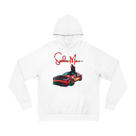 Arctic White Hoodie for Men & Women – Spiderman on Car Hero-Inspired Bold Graphic