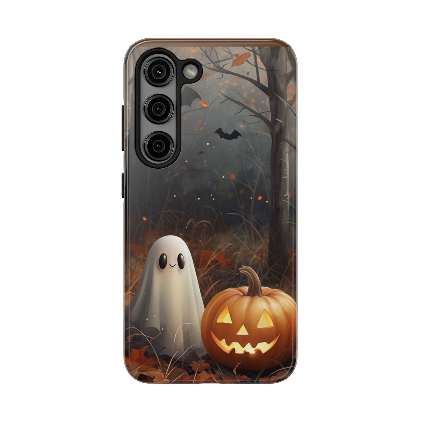 Spooky Halloween Phone Case - Tough Protective Cover with Ghost and Pumpkin Design