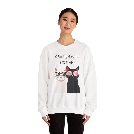 Dusty Lilac Chasing Dreams Cat-Lover Sweater for Men & Women – Whiskered Motivation Style
