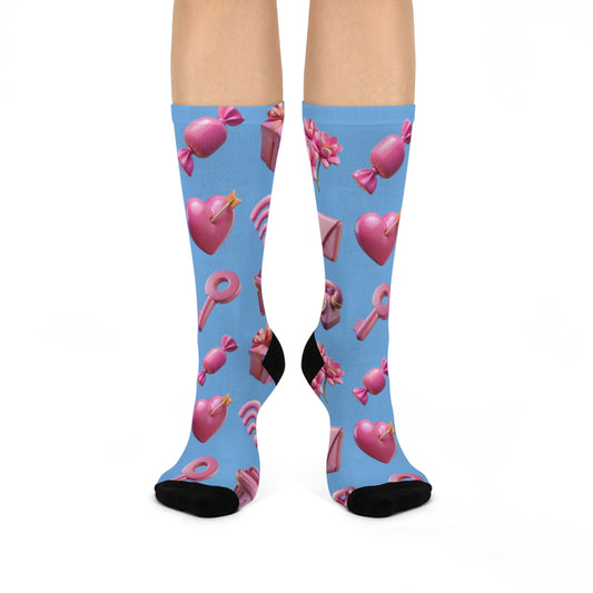 Cushioned Crew Socks- Cute Hearts Valentines