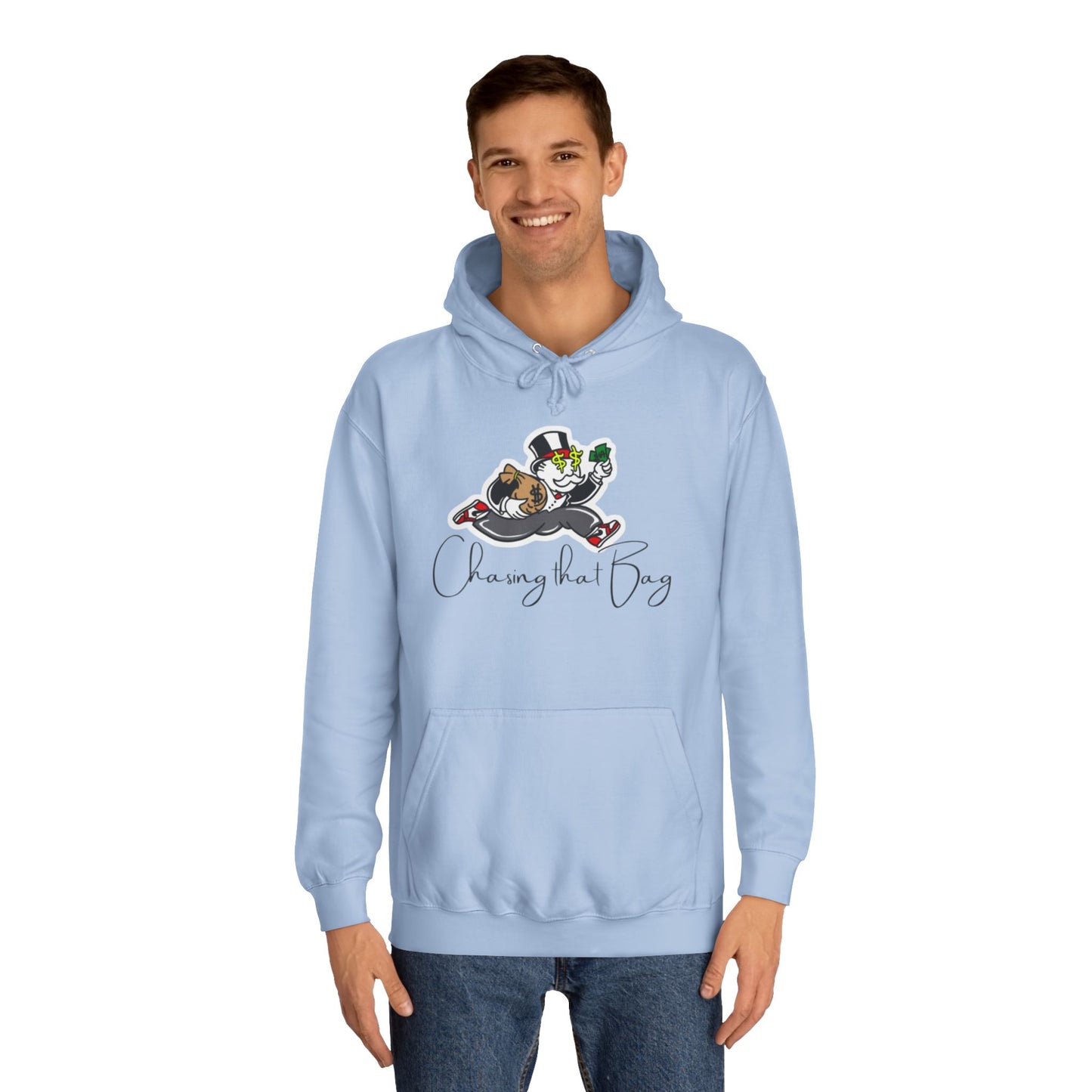 Money Green Men’s Hoodie – "Chasing the Bag" Hustle-Inspired Pullover with Drawstrings & Kangaroo Pocket