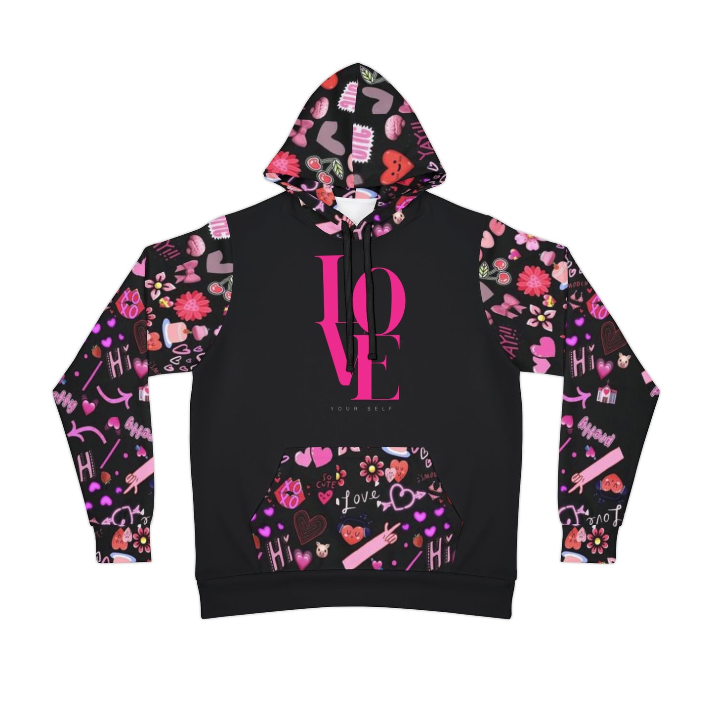 ❤️ Colorful Love Graphic Black Hoodie – Trendy & Stylish Workout and Casual Wear