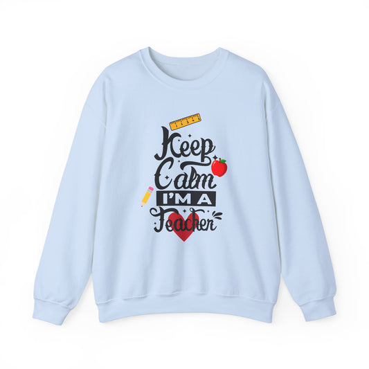 Chalkboard Calm Baby Blue Sweatshirt for Women – Keep Calm I'm a Teacher Appreciation Crew