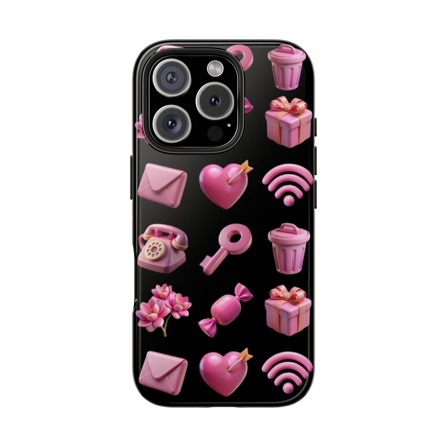 Cute and Colorful Tough Phone Case - Pink Emojis Design