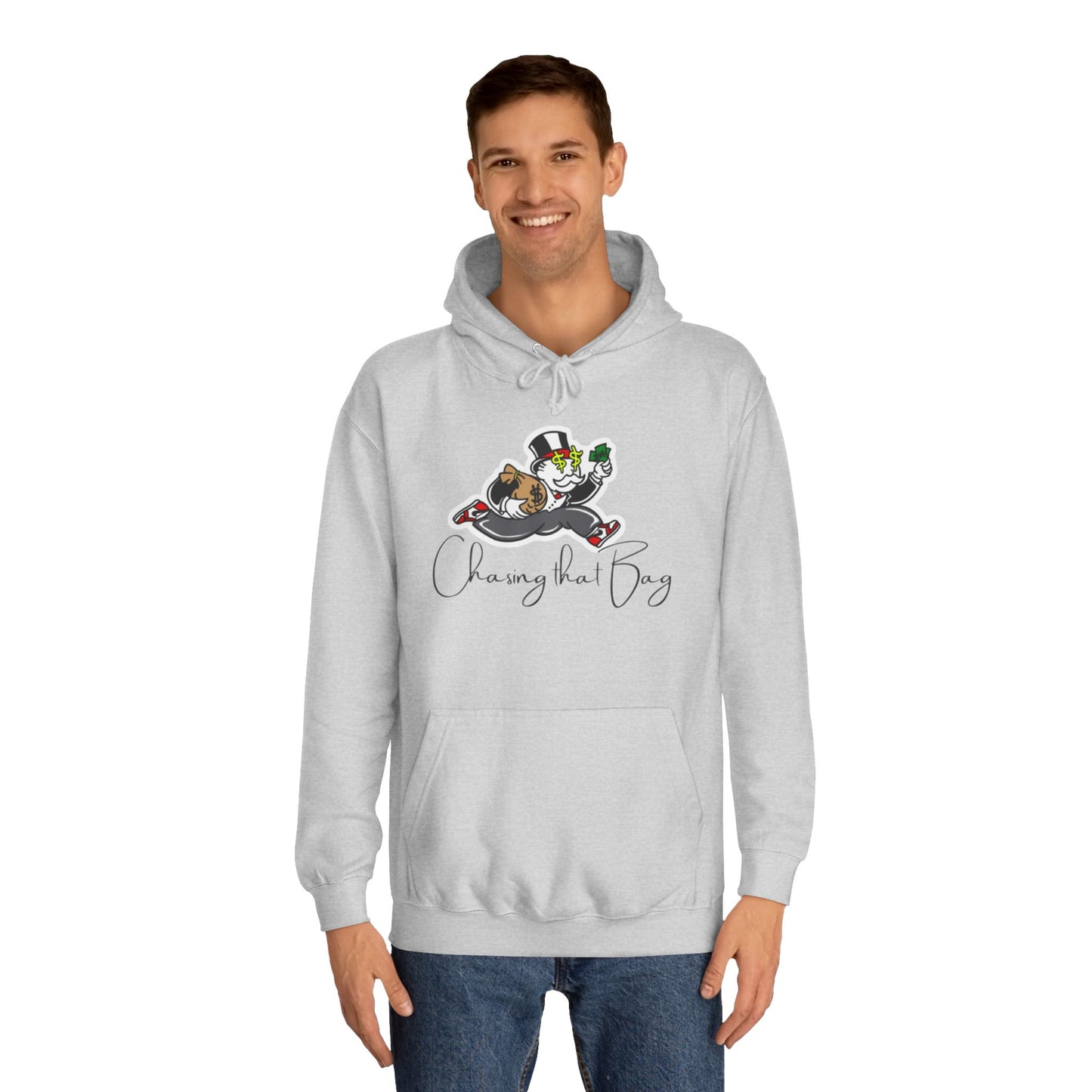 Money Green Men’s Hoodie – "Chasing the Bag" Hustle-Inspired Pullover with Drawstrings & Kangaroo Pocket