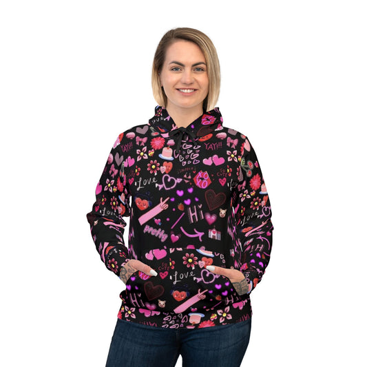 ❤️ Colorful Love Graphic Black Hoodie – Trendy Sportswear Sweatshirt for Men & Women