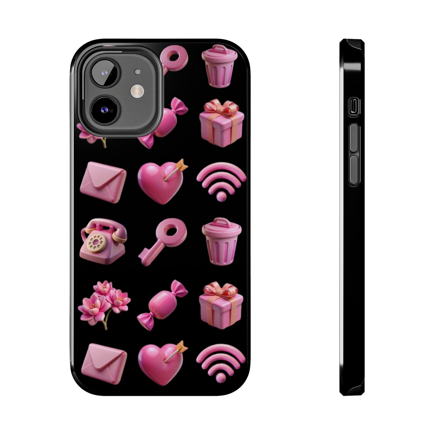 Cute and Colorful Tough Phone Case - Pink Emojis Design