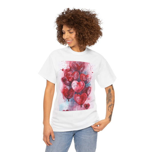 Watercolor Heart Balloons Unisex Heavy Cotton Tee